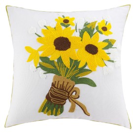 Embroidery Throw Pillow Cover Flowers Jacquard Pillowcase for Cushion Sofa Home Decor Pillow Cover with Concealed Zipper (Bouquet, 45x45cm)