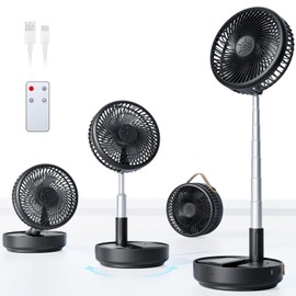 Primelove Portable Oscillating Travel Fan, 10400mAh Battery Operated Rechargeable USB Floor Table Desk Fan with Remote, 4 Speed Settings Pedestal Fan for Home Bedroom Office Camping Cruise, Black 8"