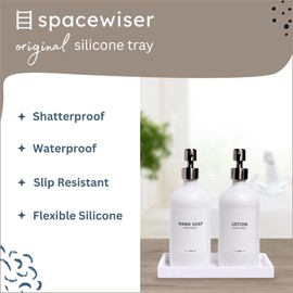 Spacewiser Countertop and Vanity Tray - Small 7.7” Silicone Tray for Soap Dispenser, Bathroom Trays, Dish Soap Trays for Kitchen Counter, Sink Caddy Sinks Organizer, Soaps Dish & Sponge Holder, White