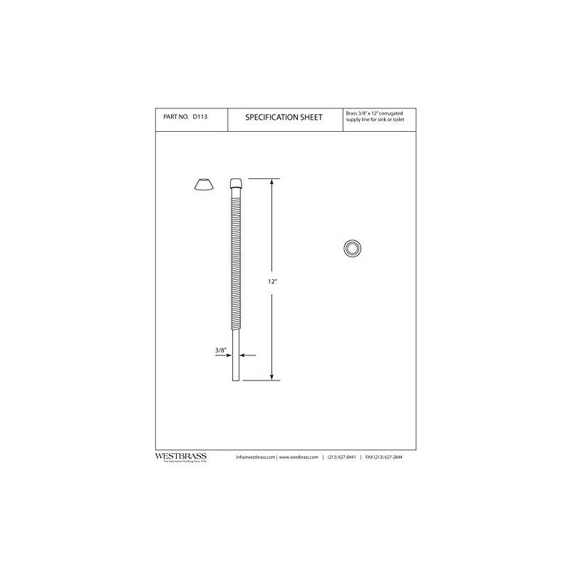 Westbrass D113-03 3/8" x 12" Corrugated Riser for Faucet and