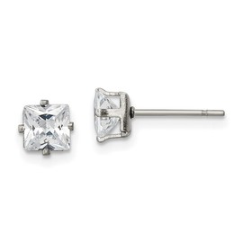 Stainless Steel Polished 5mm Square CZ Cubic Zirconia Simulated Diamond Stud Post Earrings Measures 5.54x5.56mm Wide Jewelry for Women