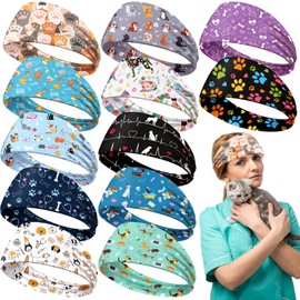 Solsew 12 Pcs Veterinary Headbands for Women Non Slip Pet Nurse Vet Tech Headbands with Buttons Paw Print Bone Twist Hair Bands for Animal Lovers Dog Mom Nurse Christmas Gifts