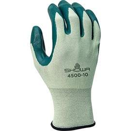 SHOWA 4500 General purpose, nitrile-coated palm-dipped, light green w/green dip, nylon seamless shell, Medium (Pack of 12)