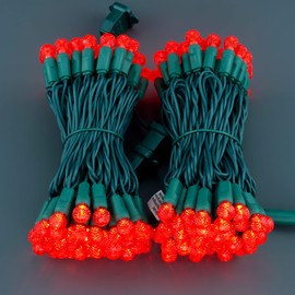 YULETIME Red One-Piece G12 LED Christmas Lights, Total 48 Feet 140 Count 2 Strands 24ft 70ct Waterproof Raspberry String Light (Red)