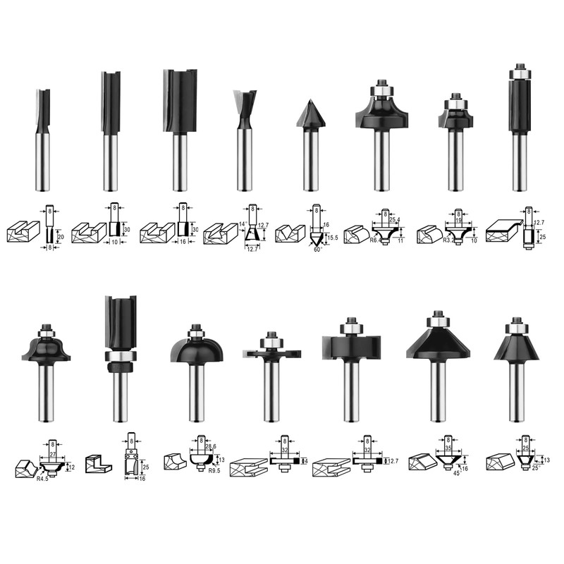 BAIDETS Pro 15-Piece Milling Cutter Set for Wood - Carbide