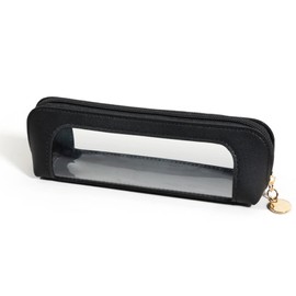 Dot Com Prime Transparent Pencil Case Visible Pen Case Leather Brush Holder Large Capacity Stationery, Black, Triangular freestanding