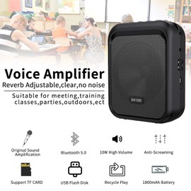 SHIDU Mini Voice Amplifier Portable Rechargeable Bluetooth Speaker with Wired Microphone Headset 10W 1800mAh PA system Supports MP3 Format Audio for Teacher, Taxi Driver, Coaches, Training, Tour Guide