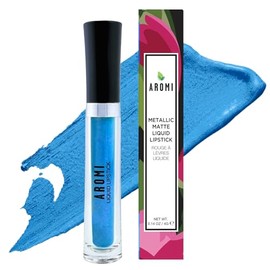 Aromi Labial Líquido Metálico Azul Brillante | Color De Labios Azul Cielo Brillante Con Acabado Reluciente, Maquillaje Vegano, Libre De Crueldad Animal, De Larga Duración (Reina De Las Nieves)