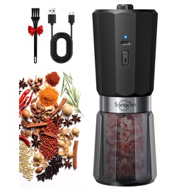 Sangcon Gravity Electric Salt and Pepper Grinder Rechargeable 800 mAh, 2-Speed, Reversible Rotating Pepper Mill Head, Adjustable Coarseness Automatic Salt Pepper Shaker, One-Handed Operation