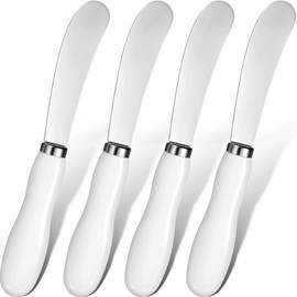 Patelai 4 Pcs Butter Spreader Knives, Stainless Steel Butter Knife with White Porcelain Handles Multipurpose Cheese Spreader for Kitchen Use for Soft Cheese, Jam, Charcuterie, Pastry, 5.74 Inch