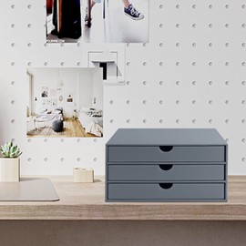 XNONE PU Leather Desk Organizer with 3 Drawers,Executive Office Supplies Desktop Filing A4 File Cabinet/Holder for Jewelry/Bill/Paper/Documents/Makeup Home Decor Stationery Storage Box,Grey