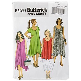 Butterick Patterns B5655 Size B5 8-10-12-14-16 Misses'/ Women's Top, Dress and Pants, Pack of 1, White