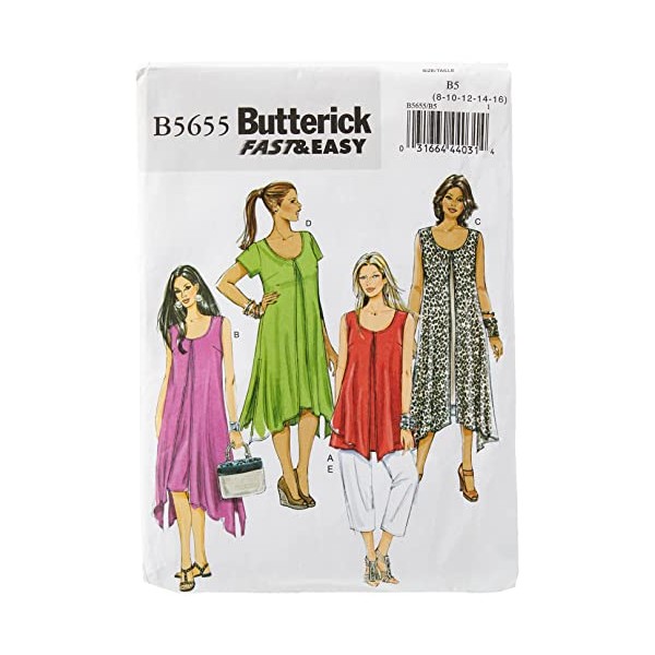 Butterick Patterns B5655 Size B5 8-10-12-14-16 Misses'/ Women's Top, Dress and Pants, Pack of 1, White
