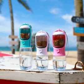 AVELORA Dog Water Bottle,Portable pet Water Bottle with Food Container,Outdoor Portable Water Dispenser for Cat,Rabbit,Puppy and Other Pets for Walking,Hiking,Travel(15oz)