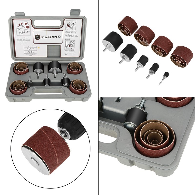 25pcs Spindle Sanding Drum Sander Tool Kit Set with Case