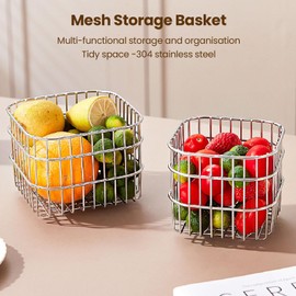 SIXRUN Vegetable Fruit Storage Basket Fruit Basket 304 Stainless Steel Storage Basket Kitchen Counter Fruit Vegetable Organizer Draining Board (Large (50 x 35 x 25 cm / 19.7 x 19.7 x 10.8 x 7.7 x 10.8