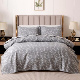 Elegant Comfort Ultra Soft 4-Piece 100% Turkish Cotton Flannel Sheet Set - Holiday Christmas Flannel Sheets, Warm and Cozy Premium Quality, Deep Pocket Fitted Sheet- Full, Snowflake Gray