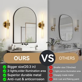 Wall Sconces Set of Two, Black and Gold Bathroom Sconces Lighting with Clear Glass, Modern Sconces Decor Set of 2 Light fixtures for Bathroom Living Room Bedroom (Gold, Without Ring)