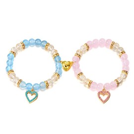 QRH Natural Stone Love Heart Matching Bracelets Pink Blue Love Heart Couple Matching Bracelets Heart Relationship Friendship Stone Beaded Kawaii Bracelets Birthday Valentine's Day Jewelry