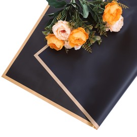 Whaline 30 Sheets Floral Wrapping Paper Folded Flat Black Flower Bouquet Wrap with Rose Gold Edge Waterproof Double Sided Florist Packaging Paper for Wedding Birthday
