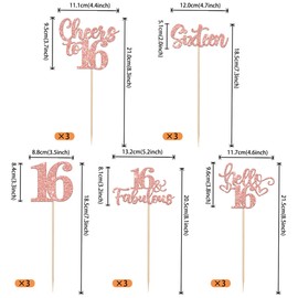 ZHUOWEISM 15 PCS Happy 16th Birthday Centerpiece Sticks Hello 16 Cheers to 16 Table Flower Centerpieces Sticks 16 Fabulous Floral Decors for Happy 16th Birthday Party Centerpieces Rose Gold