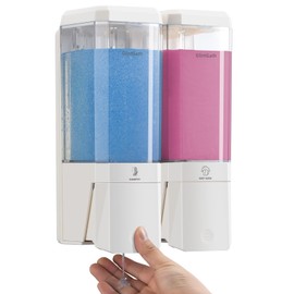 Shampoo and Conditioner Dispenser,GlintGath Shower Dispenser 2 Chamber No Drill Shampoo Dispenser for Shower Wall Mounted Shower Soap Dispenser for Bathroom Hotel,Large Capacity 2 * 500ML,White