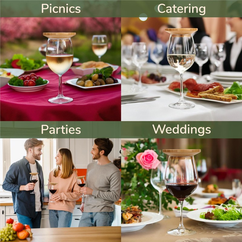 BambooMN Dual Use Bamboo Coasters/Wine Glass Topper, 4" - Vertical