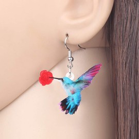 Bonsny Acrylic Drop Dangle Hummingbird Bird Earrings Jewelry For Women Gift Charms (Red)