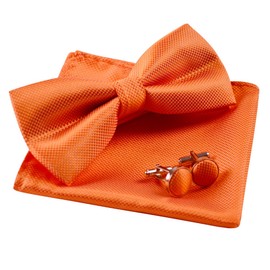 Alizeal Mens Solid Color Mini Squares Formal Banded Pre-tied Bow Ties, Pocket Square, Cufflinks Set Wedding Party Business-Orange