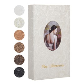 RECUTMS Photo Album 4x6 300 Photos, Retro Leather Cover with Oval DIY Front Window for Wedding Family Leather Cover Picture Albums Holds 300 Vertical 4x6 Photos (White)