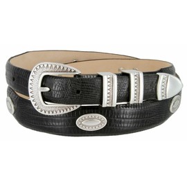 Black Mesa Italian Calfskin Genuine Leather Designer Dress Conchos Belt (Lizard Brown,34)