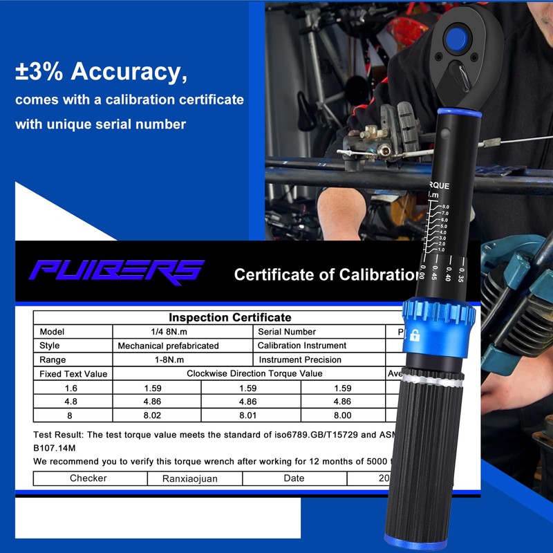 PUIBERS 1/4" Drive Small Torque Wrench 1-8 Nm (8.85-70.8 in