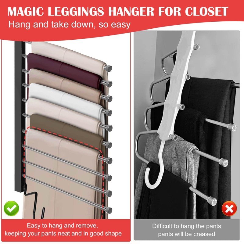 Pants Hangers Space Saving, 10-Tier Stainless Steel Closet Organizer, Plastic-Free,