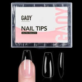 GAOY Medium Coffin Nail Tips, 240Pcs Soft Pre-shaped Acrylic Nail Tips, 10 Sizes Clear Full Cover Fake Press on Nails Tips, Nail Extension Tips