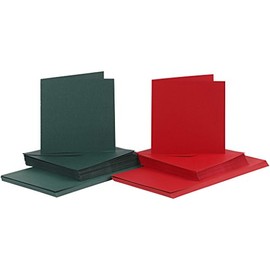 Cards & Envelopes, card size 15x15 cm, envelope size 16x16 cm, green, red, 50sets