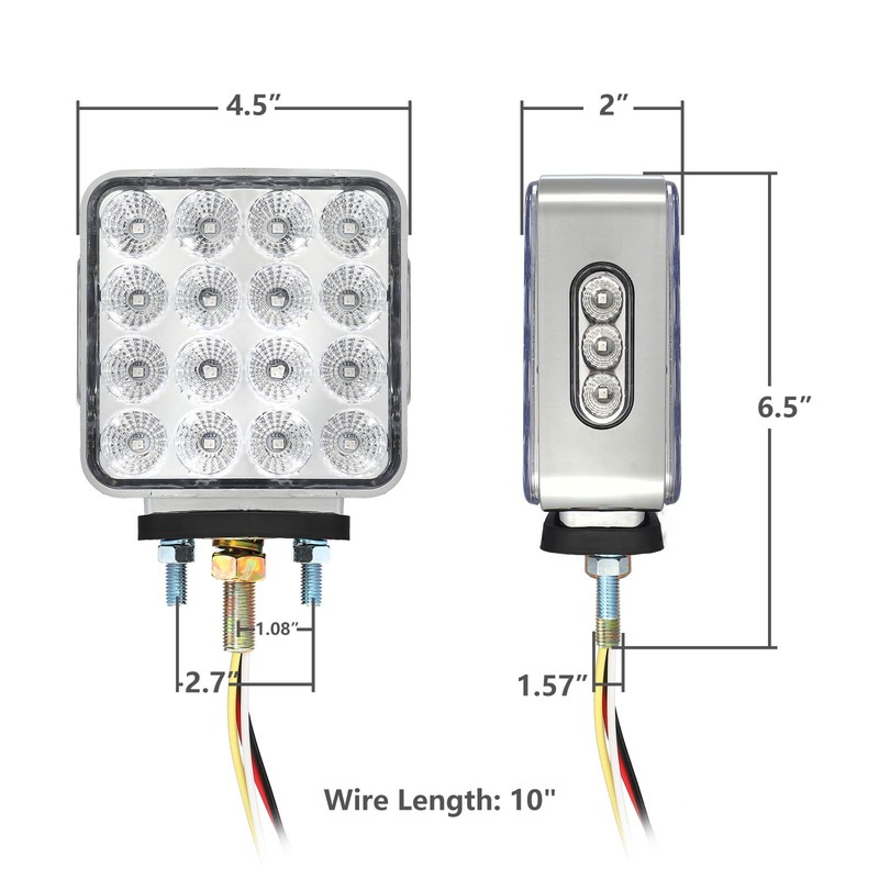 Partsam 2pcs Dual Revolution Amber/Red/Blue Square Double Face 38 Diode