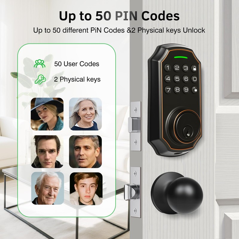 SUBPOT Smart Keyless Entry Door Lock with 2 Knobs,Front Door