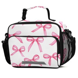 ALAZA Pink Bows Girls Lunch Box Kids Lunchbox Insulated Reusable Meal Container Lunchbag with Shoulder Strap
