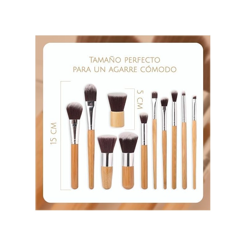Set Brochas de maquillaje bambu orgánicas estilo Kabuki ecologicas para
