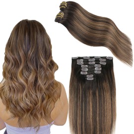 ABH AMAZINGBEAUTY HAIR Hair Extensions Real Human Hair Clip ins 18 Inch Chestnut Brown Mixed Dark Brown with Dark Brown Roots R2-6/2 Remy Hair Extensions Clip in Human Hair Straight 8pcs/120g