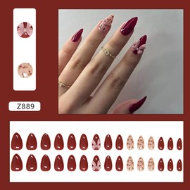 30Pcs Almond Press on Nails Short Solid Color Fake Nails Acrylic False Nails with The Charm of Lychee Bow Design Full Cover Press on Nails Stiletto Glue on Nails Reusable Gel Stick on Nails for Women