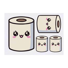 4 x 'Kawaii Toilet Roll' Temporary Tattoos - Water Resistant, Skin-Safe, Non-Toxic Transfers, Mixed Sizes (TO00070648)