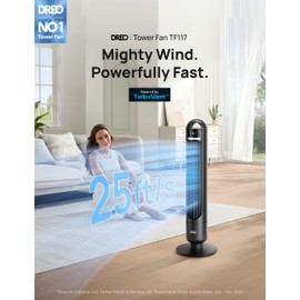 Dreo Tower Fan for Bedroom, 90° Oscillating Standing Fans for Room with 4 Speeds, 3 Modes, 28dB Quiet for Sleep, 25ft/s Velocity, 8H Timer, Remote, Living Room, Office, Home, Black, TF117