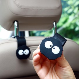 MaPctSy Car Seat Headrest Hook Soot Sprite Plush Auto Hooks for Purses and Bags, Cute Car Accessories, Universal Vehicle Storage Organizer, 2pcs (Sprite-Eyes)