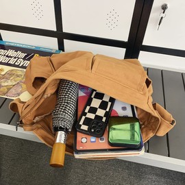 PRAGARI Canvas Messenger Bag Crossbody for Women Brown Shoulder Aesthetic Laptop Tote Bag Hobo Large Cute School Travel Vintage Multiple Pockets