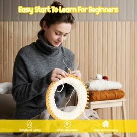 Katech Round Knitting Looms Set 29 cm Diameter Yellow Plastic Weaving Looms Scarf Hats Making Tools DIY Crocheting Handmade Craft Kit with a Crochet Hook and Needle for Knitting Lovers (Yellow)