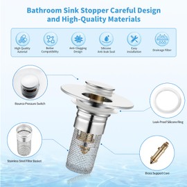 Nevellir 2 Pack Bathroom Sink Stopper for 1.06-1.50in, Universal Drain Filter with Hair Strainer, Universal Bathroom Sink Drain Pop Up Stopper for US Stainless Steel Floor Drain Filter