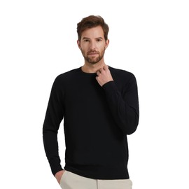 GreenMount Men’s Raglan Long Sleeve 100% Worsted Cashmere Crewneck Sweater for All Seasons(Black,M)