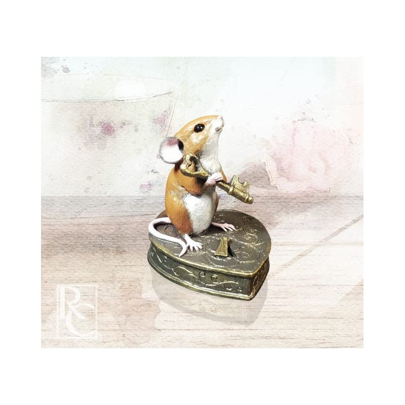 Richard Cooper Studio Cold Cast Bronze Mouse on Heart Padlock