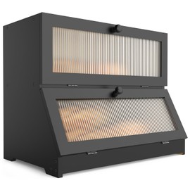 LOHASOK Double Layer Bamboo Bread Box for Kitchen Counter-Large Capacity Bread Storage Container Farmhouse Bread Box with Window Bread Holder (Black)